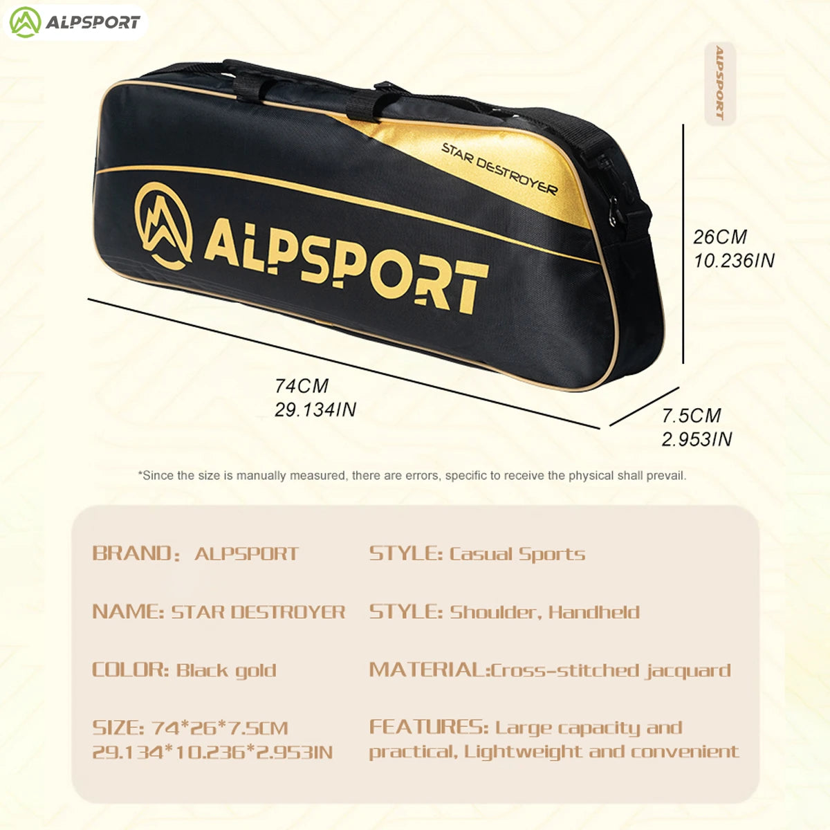 Alpsport Badminton Tennis Racket Bags Large Capacity Waterproof Neutral PP Material Personalized Design Suitable for Students