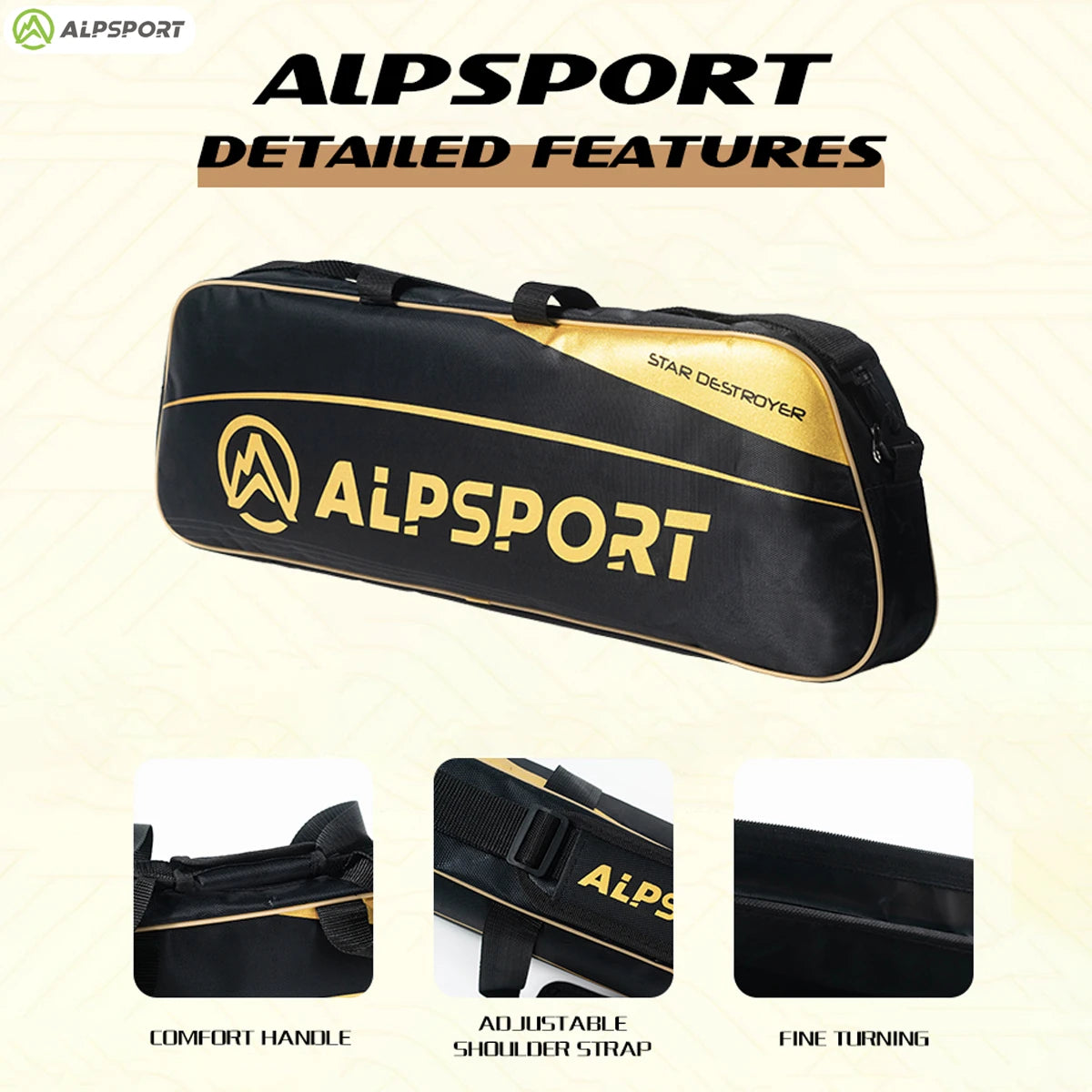 Alpsport Badminton Tennis Racket Bags Large Capacity Waterproof Neutral PP Material Personalized Design Suitable for Students